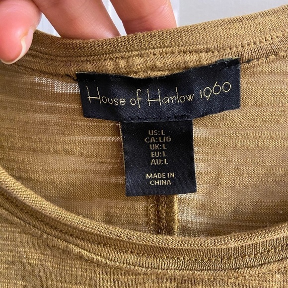 House of Harlow 1960 olive green Ruched Sleeve Blouse Large - Picture 6 of 7